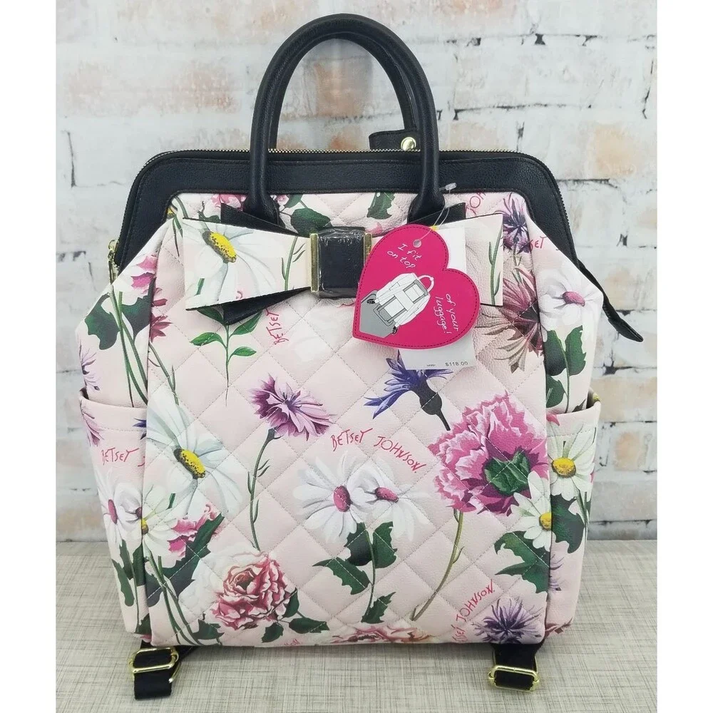 NWT Betsey Johnson Floral Print Backpack Approx 14